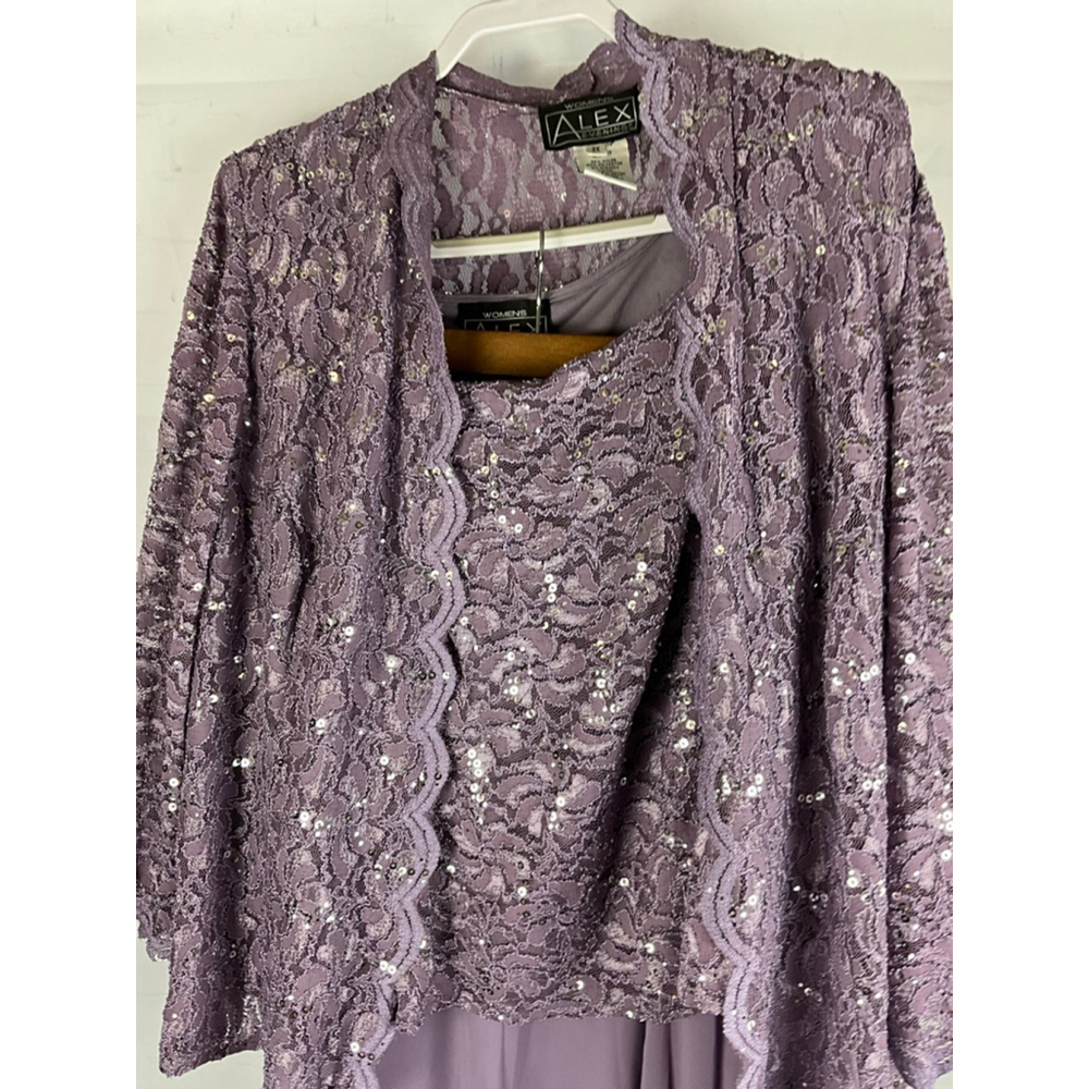 Women’s Alex Evenings 3 pc outfit lavender size 2X sequin jacket and sleeveless - Picture 2 of 5